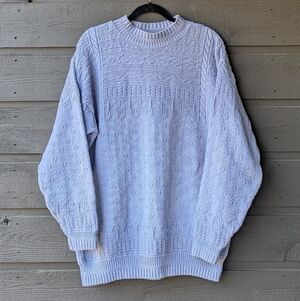 VTG 80s LizWear Periwinkle Blue Chunky Knit Tunic Sweater Size Large 100% Cotton
